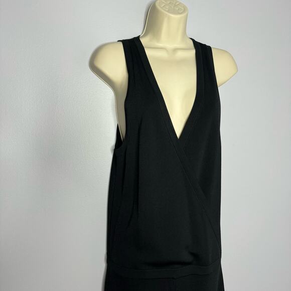 Theory Wrap Bodysuit Lustrate Jumpsuit Wide Leg V Neck  Black Minimalisst Sz M - Picture 5 of 11